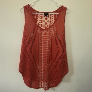 Sheer Aztec Pattern Orange Tank